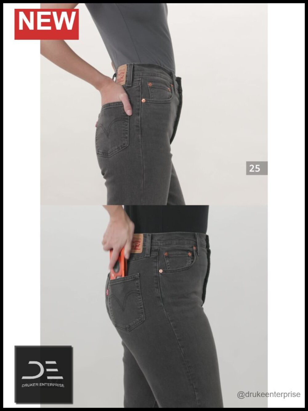 High Rise Ribcage Straight Full Length Stretch Jeans - Picture 3 of 3